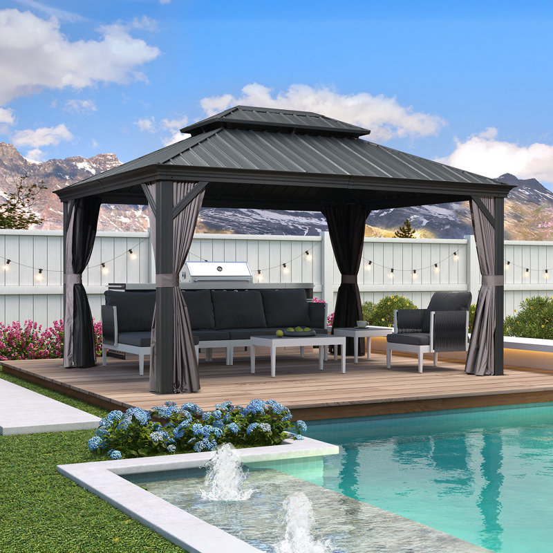 Purple 11' x 14' Hardtop Patio Gazebo with Grey Steel Frame