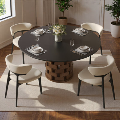 Table de salle à manger ronde extensible 51,2 po, table de cuisine avec piédestal sculptural