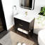 Meuble-lavabo avec 2 tiroirs. 30 po, châtaignier noir, poignée dorée, lavabo. Lavabo et tablette design. Tiroirs, poignée en métal
