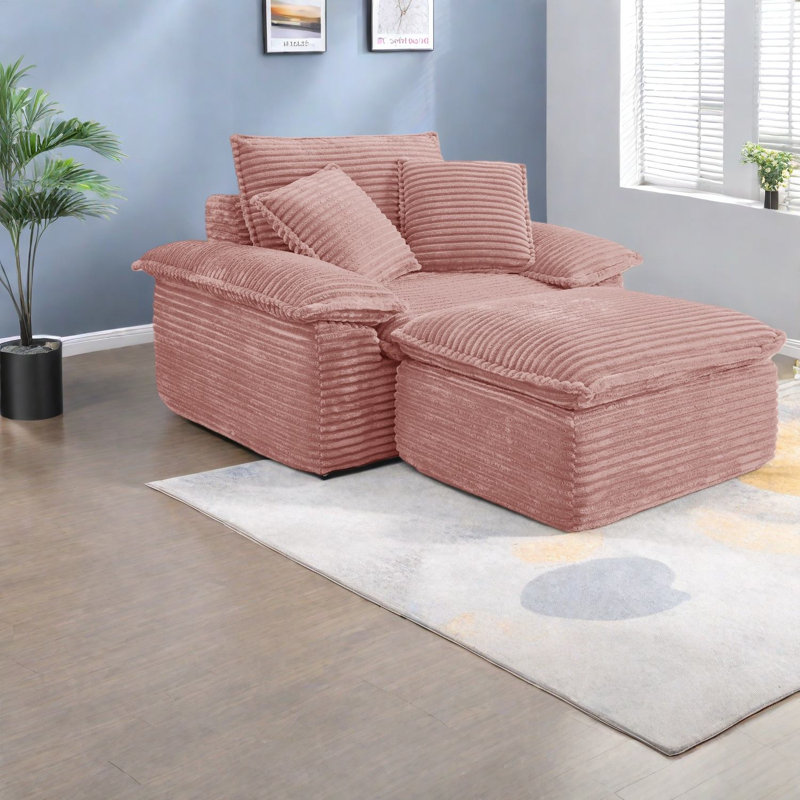 Fauteuil à compression, fauteuil modulaire en velours côtelé rose, salon moderne