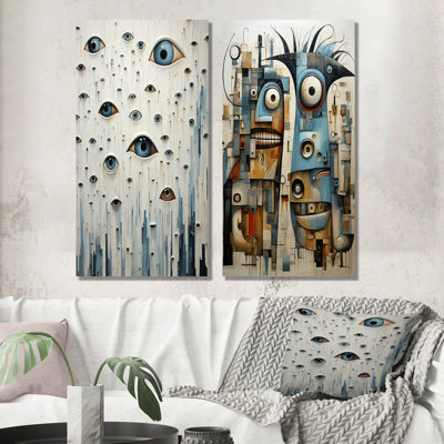 Minimalist Monster Creatures - Monsters Canvas Wall Art Set Of 2