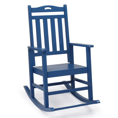 Blue Solid Wood Patio Rocking Chair With Footrest