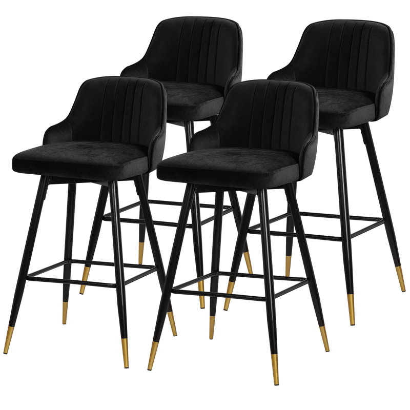 Swivel Velvet Upholstered Counter & Bar Stool With Solid Metal Frame, Bar Stool (74cm Seat Height), Black