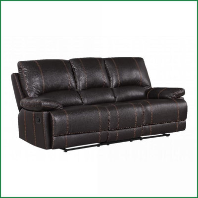Modern Leather Reclining Sofa with Lumbar Support - Durable Hardwood Frame for Living Room | Brown | Cushion Back | Metal Base
