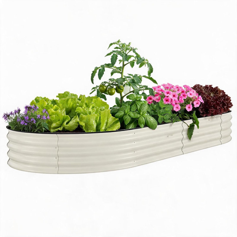Metal Raised Garden Bed, Beige, 45cm H x 300cm W x 120cm D