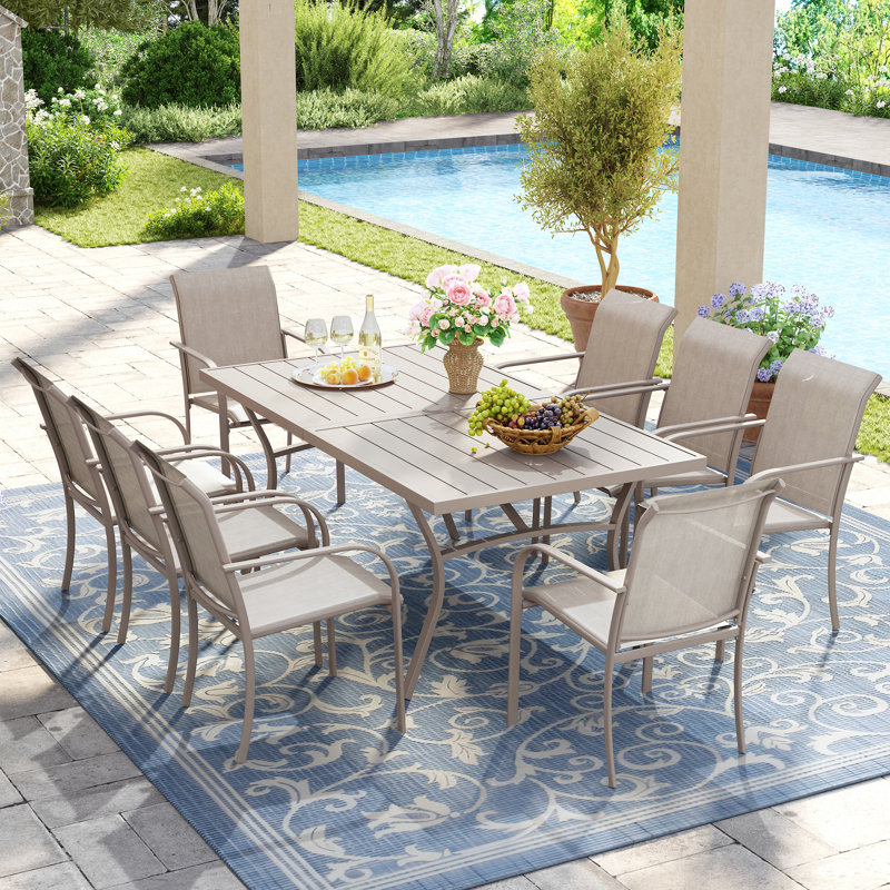 Ensemble repas pour 8 personnes avec chaises empilables PVC-coated polyester, Coquillage de sable