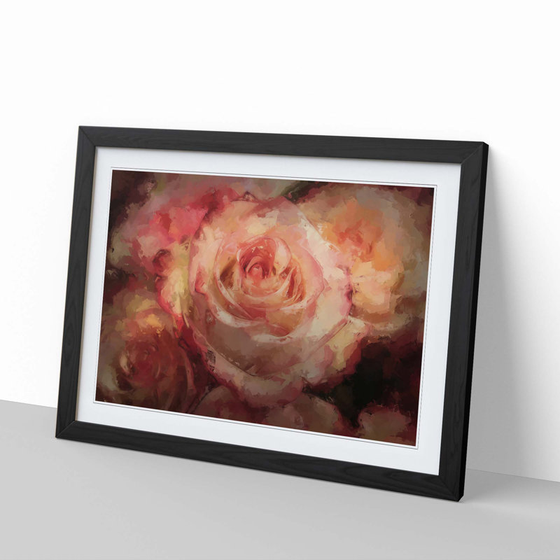 Pink Tipped Roses - Framed Print, 50cm H x 76cm W x 2cm D, Black
