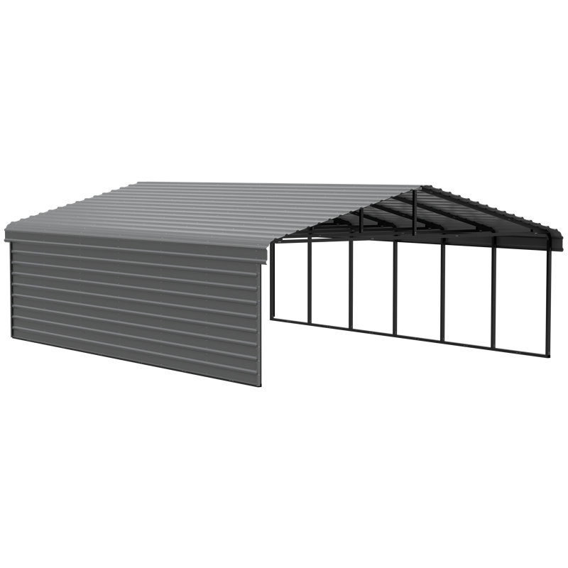 Steel Carport With 1 Side Wall Kit, 20X29X9, Black