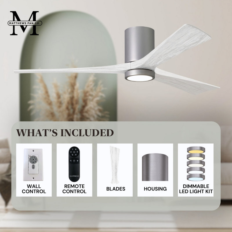 Irene LED Ceiling Fan, Brushed Nickel, Matte White, 60"