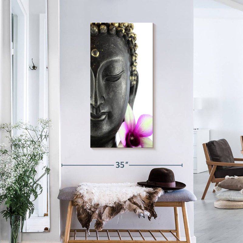Tête de Bouddha, reproduction sur toile, H 36 po x l 18 po x P 1,25 po