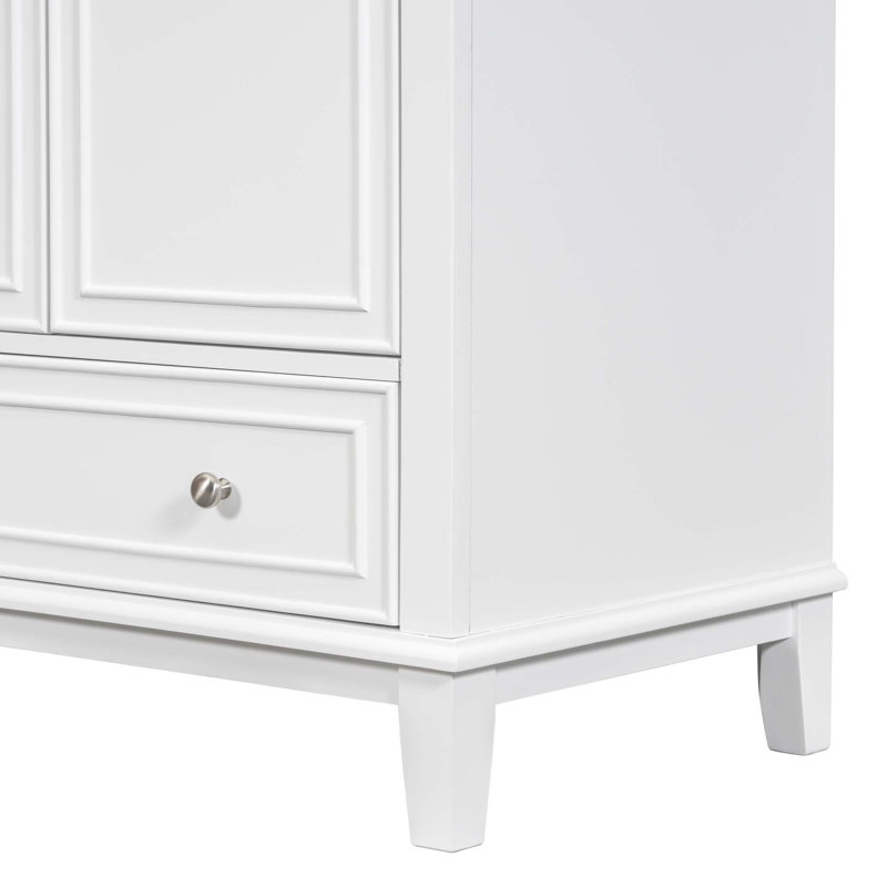White Solid Wood Freestanding Bathroom Vanity Cabinet with Drawer