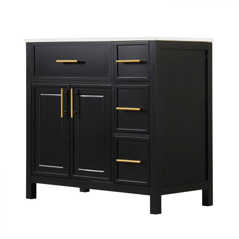 Meuble-lavabo de style moderne avec comptoir, meuble-lavabo avec deux portes et trois tiroirs, Noir, noir, noir, noir