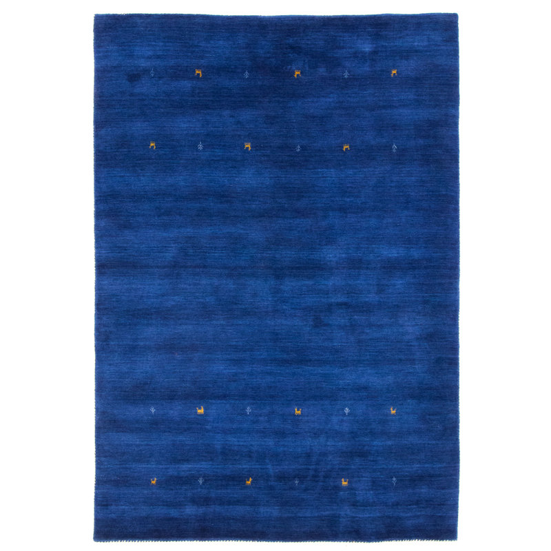 Handwoven Wool Gabbeh Uni Blue Rug, Rectangle 80 x 150cm