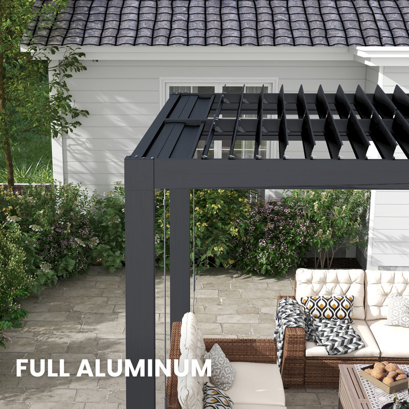 Aluminum Outdoor Pergola with Independent Louvered, Black, 96.5" H X 157.5" W X 118"D