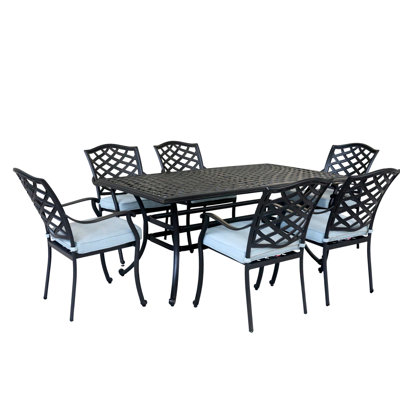 7 chaises d'extérieur en aluminium bleues - Construction, chaises confortables, élégantes, décolorées - pour une utilisation à long terme