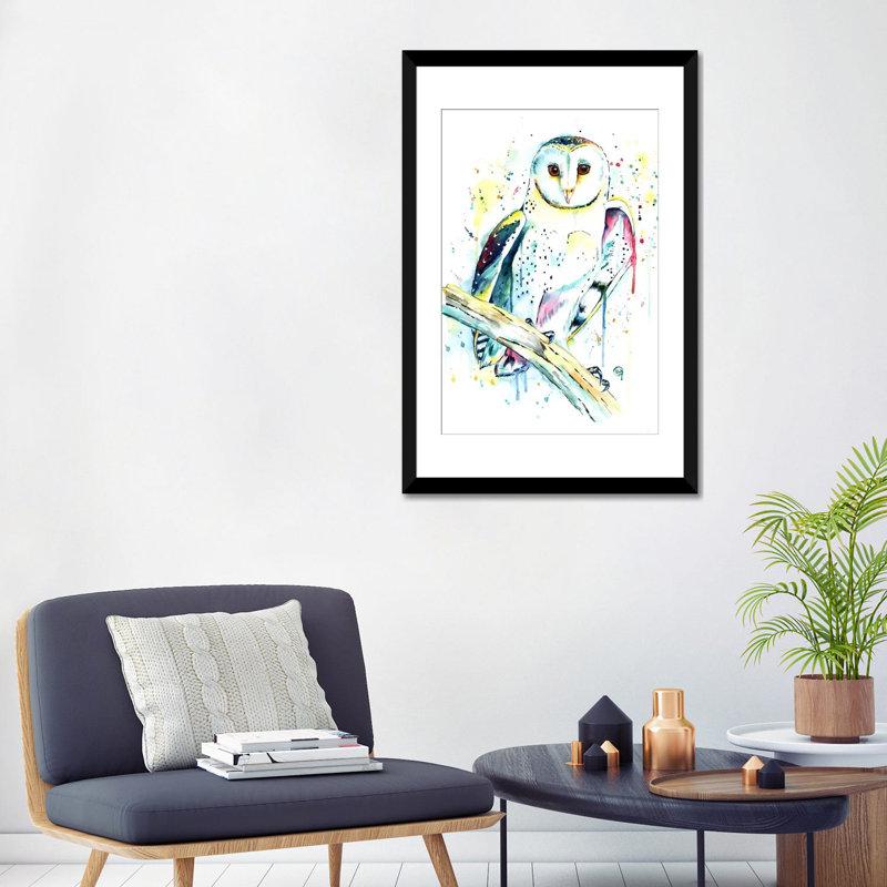 « hooot » par lisa whitehouse, impression sur toile, H 32 po x l 24 po x P 1 po, Papier avec cadre noir, Blanc