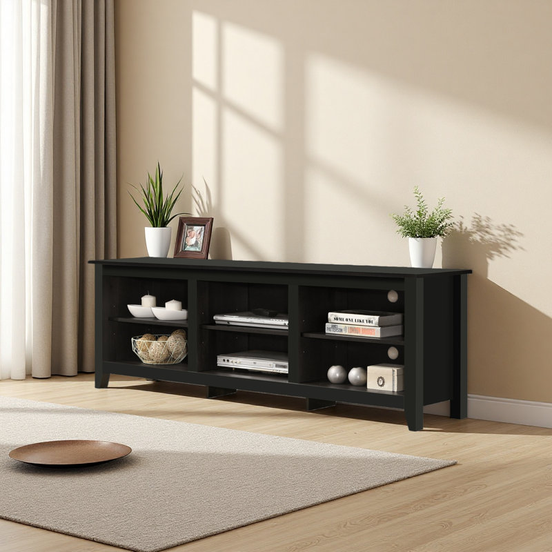 Meuble télé Knotty Oak l 70 po avec tablettes ouvertes et gestion des câbles, Noir