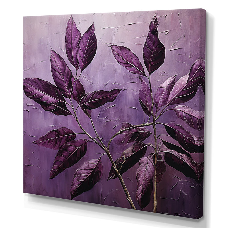 Mauve feuilles prune II - art mural feuilles, H 36 po x l 36 po x P 1,5 po, Toile tendue