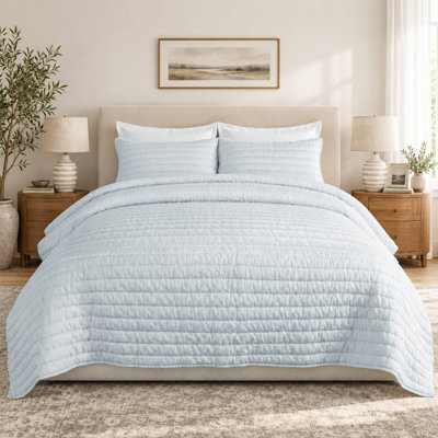 100% French Linen Solid Pick Stitch Quilt Set with Shams