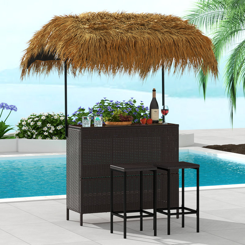 Ensemble de bar 3 pièces avec toit de chaume Tiki