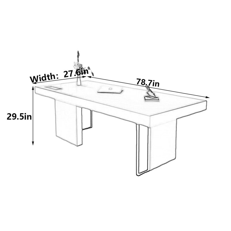 Italian Minimalist Light-Luxury Desk, 29.5" H x 78.7" W x 27.6" D