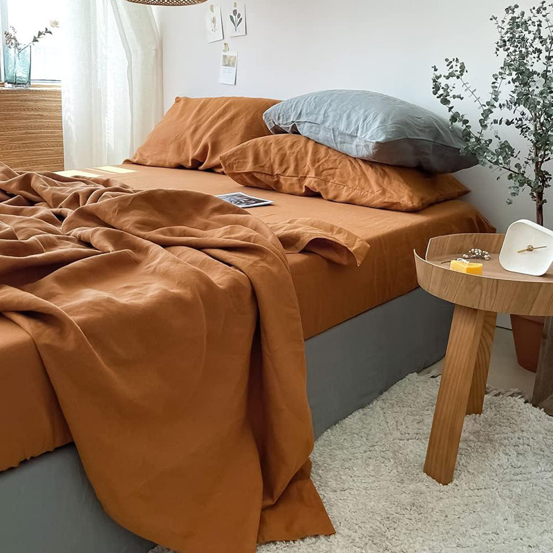 Drap-housse 100% lin, Twin Fitted Sheet, Rust