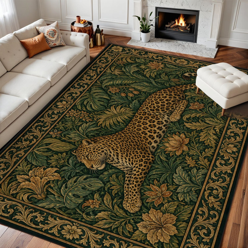 10 x 14 tapis pour chambre à coucher Élégant léopard allongé Botanical Jungle, Rectangle de 10 pi x 14 pi