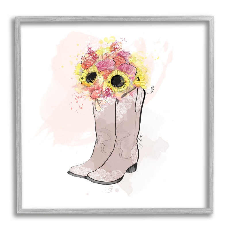 Bouquet de tournesol, bottes de cowboy, estampe numérique par Alison Petrie, H 12 po x l 12 po x P 1,5 po