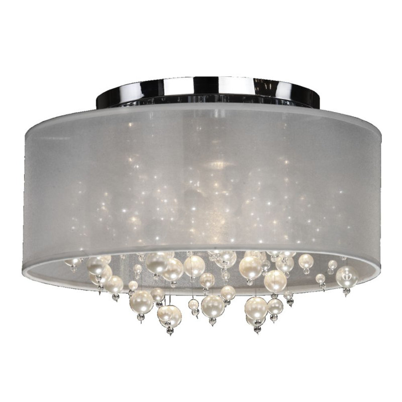 Plafonnier encastré cylindrique de style lustre à 4 lumières de 18 po Leal, Blanc
