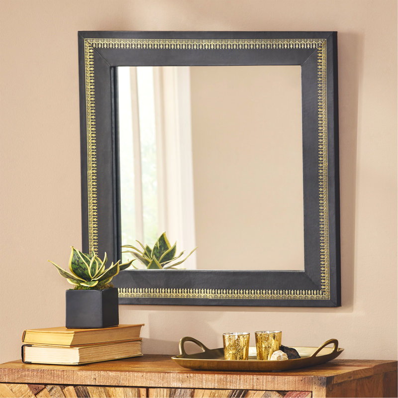 Miroir mural noir avec gaufrage doré (cuir de chèvre TC)