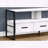 White TV Stand with Black Metal Frame and Three Storage Drawers