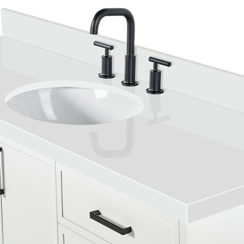 ARIEL Kelly 60 Single Sink Bathroom Vanity with Carrara Quartz Top, Rectangular, White, 67"