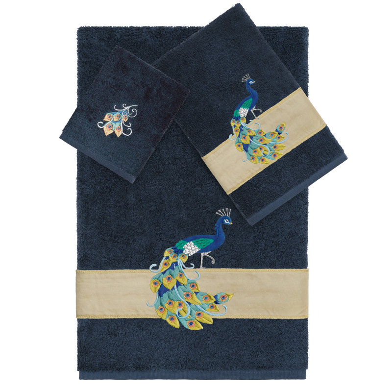 3 Piece 100% Turkish Cotton Towel Set, Navy