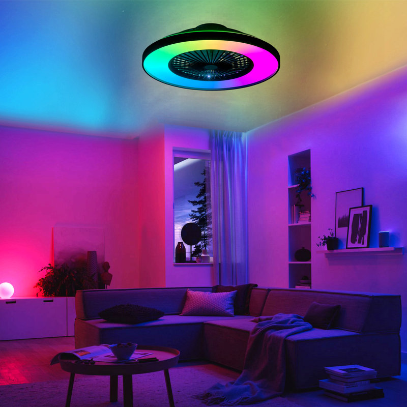 Ventilateur de chambre à coucher 23 po avec télécommande, à intensité variable, 8 pales, moteur à courant continu réversible, avec lumière DEL