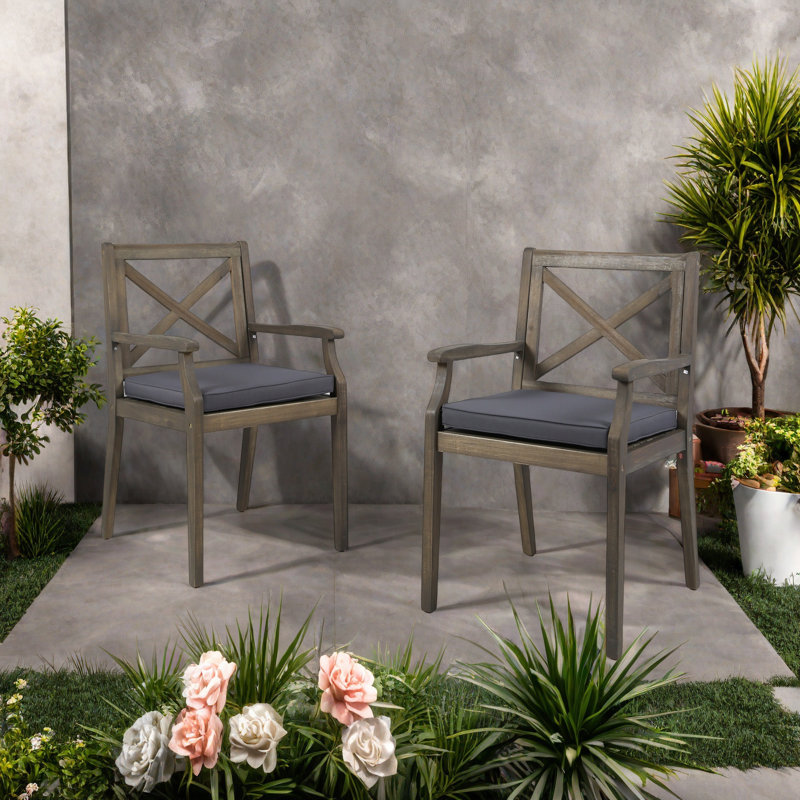 PERLA DINING CHAIR,2PCS With 2 Cushions, Dark Grey/Grey