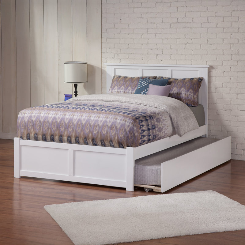 Lit plateforme avec lit gigogne en bois massif et manufacturé Lempley, Lit double, Blanc