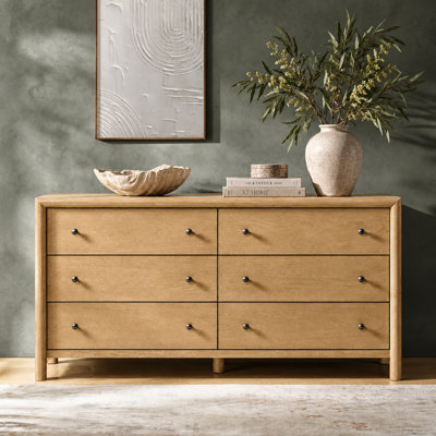 Drewery Farmhouse 64''W 6-Drawer Fully Assembled Solid Wood Dresser