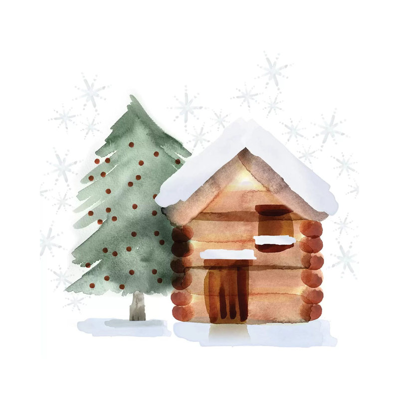 Christmas Hinterland IV - Tree & Cabin by Noonday Design - No Frame Gallery-Wrapped Canvas Giclée on Canvas