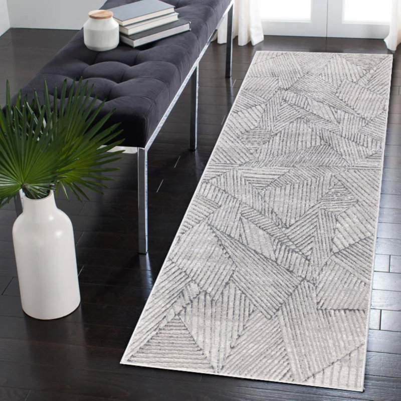 Figueroa Collection Abstract Geometric Neutral Area Rug, Runner 2'6" x 7'8"
