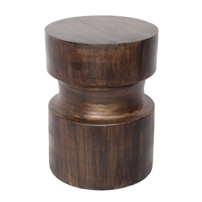 16" Brown Solid Wood Drum End Table