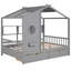 Lit double gris avec conception de maison en bois, 2 tiroirs et tablette de rangement pour épingles, décoration de structure,