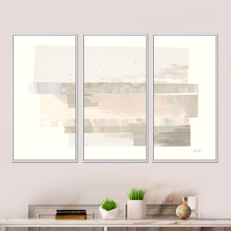 Ensemble d'art géométrique sur toile encadré géométrique forme neutre I - Shabby Elegance, H 28 po x l 36 po x P 1 po, Blanc