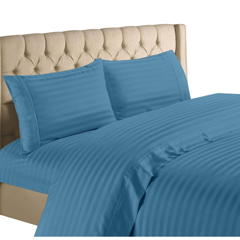 Ensemble de draps en mélange de coton 1200 fils Hampton, Bleu sarcelle, Ensemble de draps pour lit simple avec 1 taie d'or