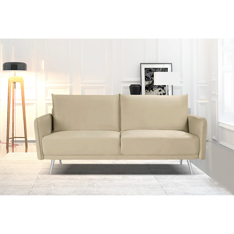 Seychella 72.83'' Velvet Sofa, Cream