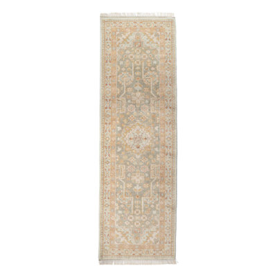 Kendra Hand Knotted Wool Oriental Area Rug in Olive/Taupe/Sky Blue