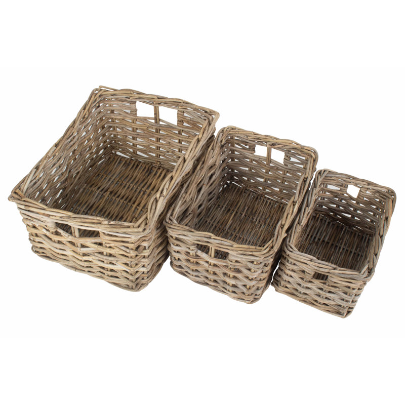 Rectangular Rattan 3 Piece Storage Basket Set