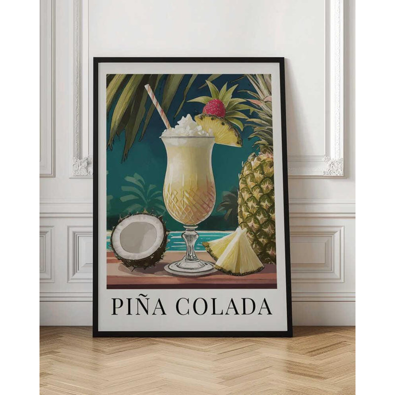 Art mural Pi pi Colada: impression cocktail tropical, H 10 po x l 8 po, Impression encadrée sans passe-partout, Noir