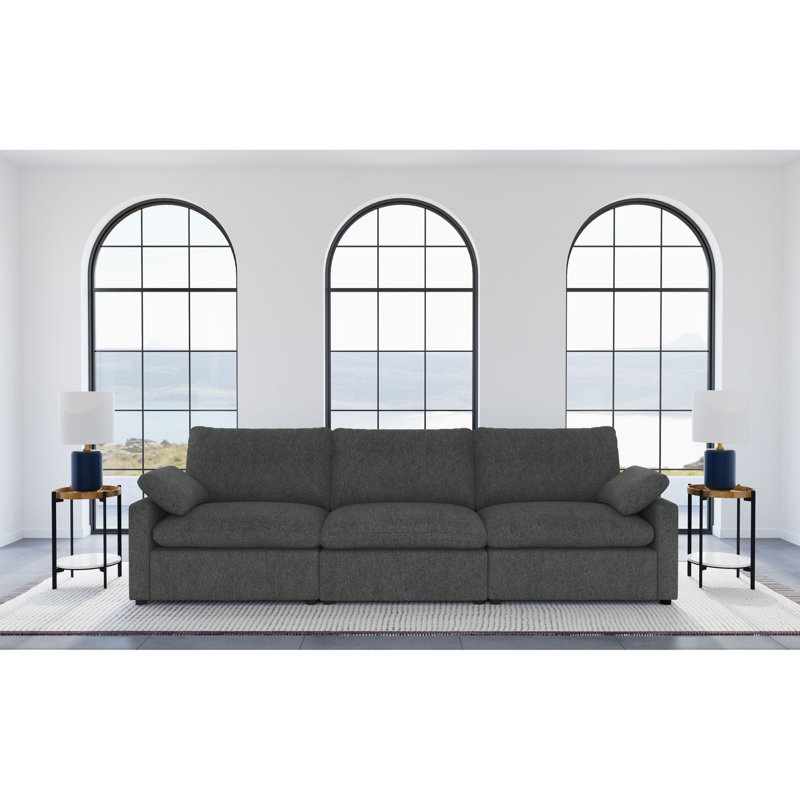 Canapé Mid-Century moderne rembourré pour le salon, 3, DARK GREY