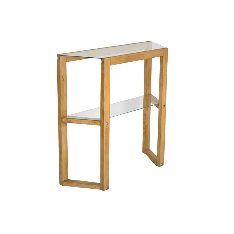Shynel 33.46'' Glass Top Console Table, Oak