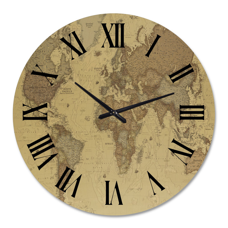 Ancienne carte du monde III - horloge murale rétro, Grand
